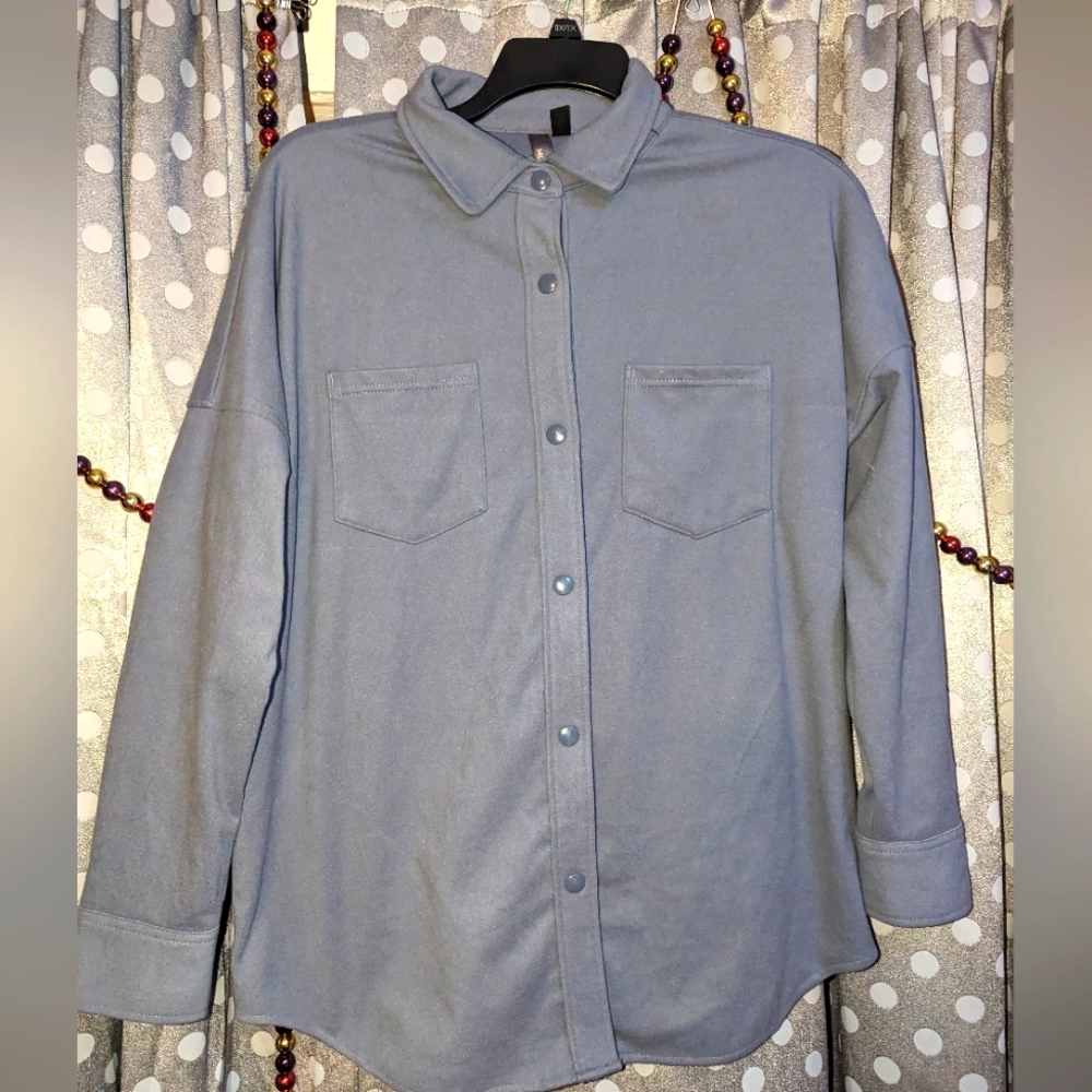 MONDETTA Cozy Collared Fleece Snap Button Down Top Large